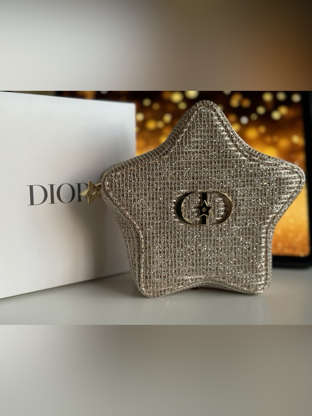 Dior [AUTHENTIC] Star-Shaped Pouch in Sparkling Gold